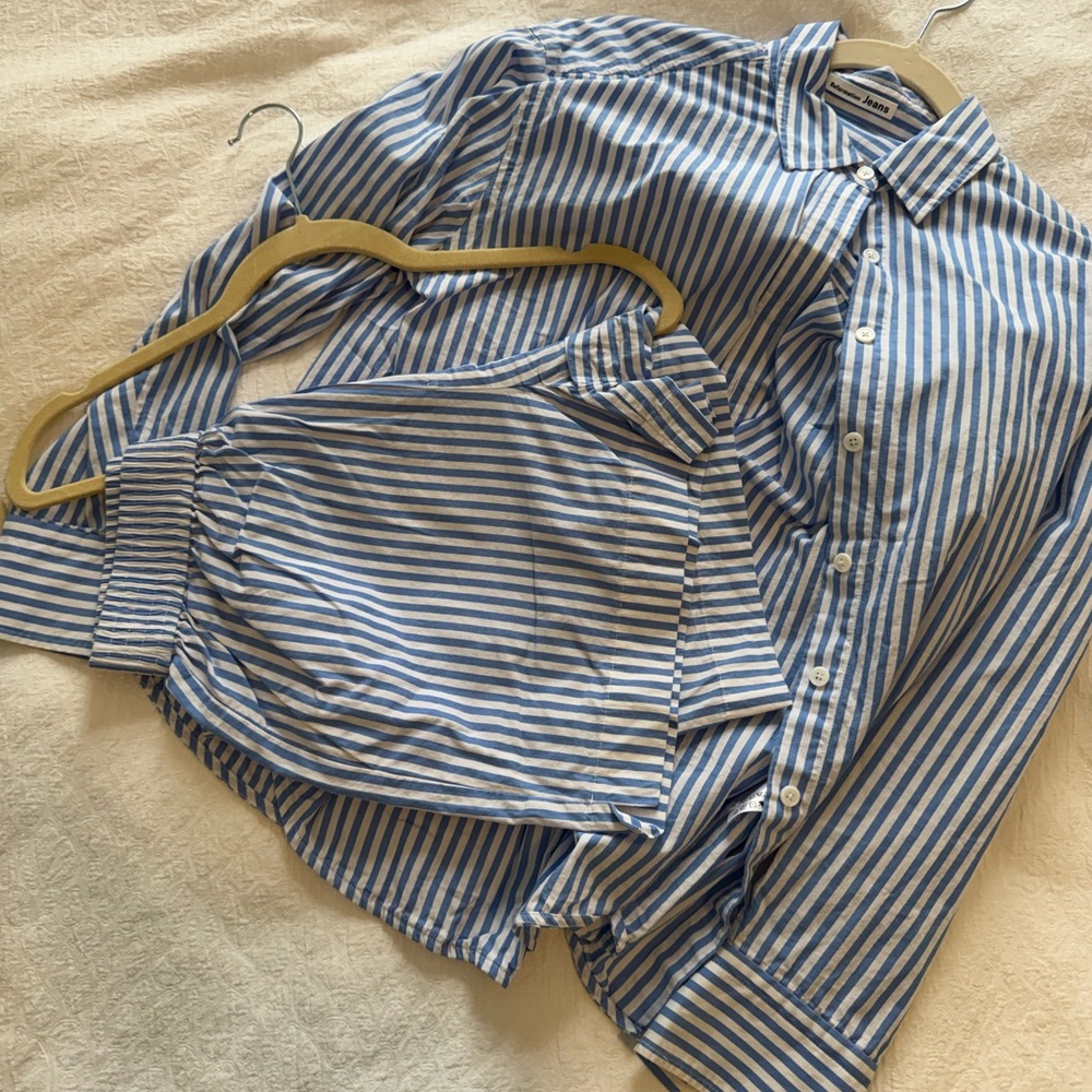Reformation Blue and White Striped Button Down Shirt